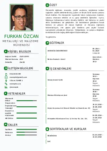 Metalürji Ve Malzeme Mühendisliği Cv Örnekleri cv indir